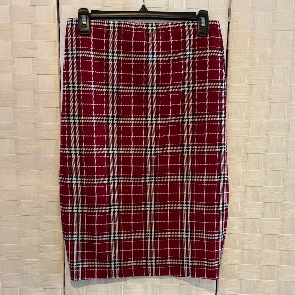 Red Plaid Pencil Skirt